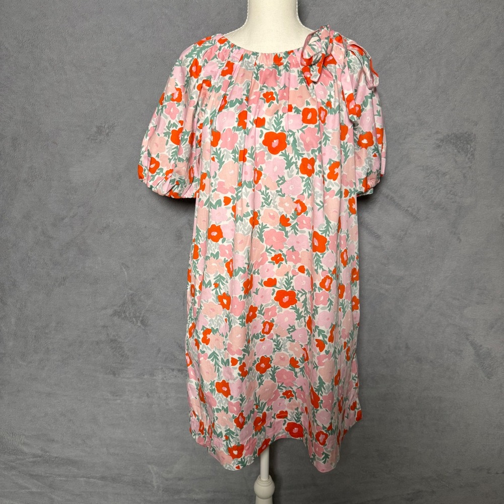Free Assembly Size M floral puff sleeve mini dress cottagecore bow Organic Cotto